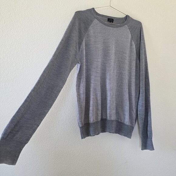 J Crew Gray Merino Wool Sweater Unisex Large L Long Sleeve Lightweight Crewneck - Picture 5 of 12